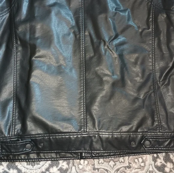Levis Mens Faux Leather Aviator Jacket XL Black Sherpa Lined Moto Trucker Biker - Picture 8 of 14